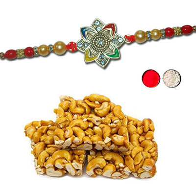 "Rakhi - FR- 8160 A (Single Rakhi), 250gms of KajuPakam Sweet - Click here to View more details about this Product